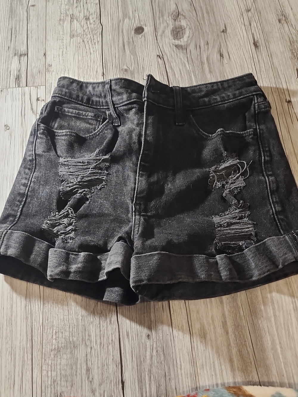 Hollister Distressed Black Rolled-Hem Denim Shorts